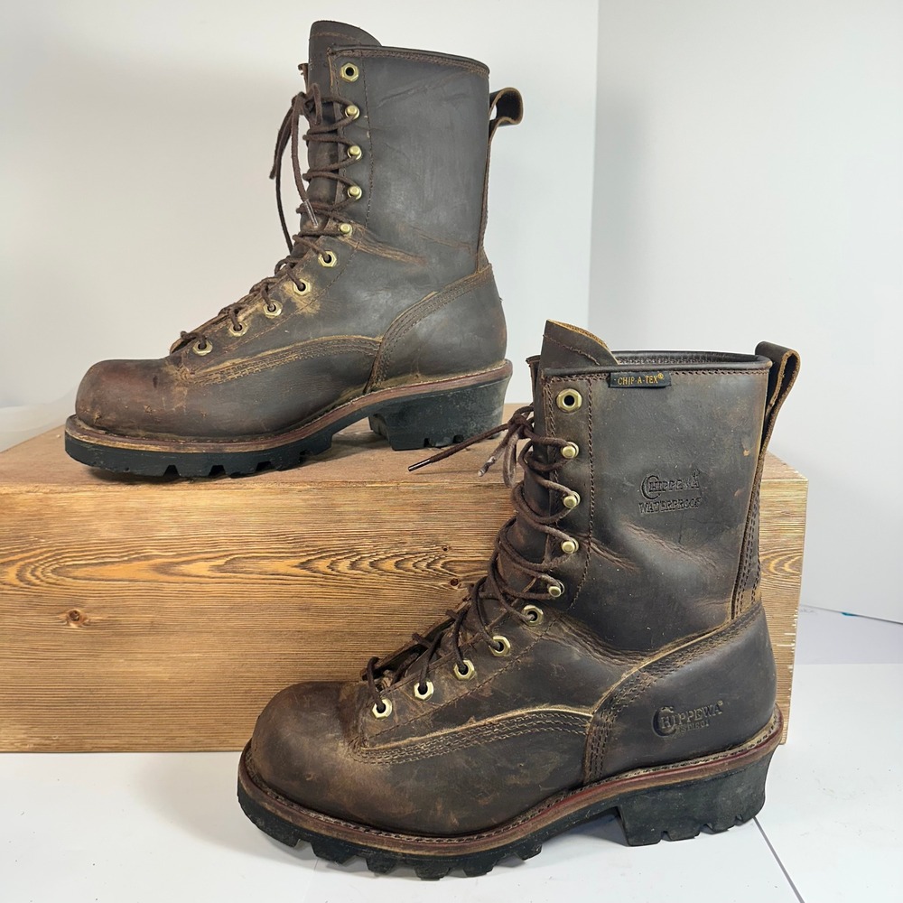 Chippewa Mens Logger Boots 11.5 Waterproof Leather EH Forestry Work Chip A Tex